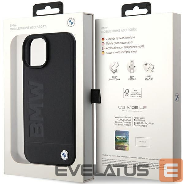 Back panel cover BMW BMW Leather Hot Stamp case for iPhone 15 - black