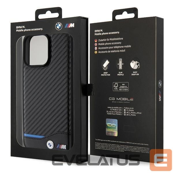 Back panel cover BMW BMW Leather Carbon case for iPhone 15 Pro Max - black