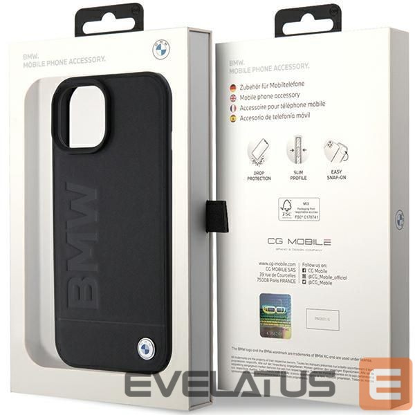 Back panel cover BMW BMW MagSafe Leather Hot Stamp case for iPhone 15 Plus - black