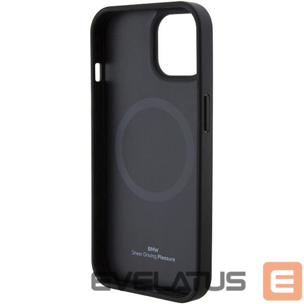 Back panel cover BMW BMW MagSafe Leather Hot Stamp case for iPhone 15 Plus - black