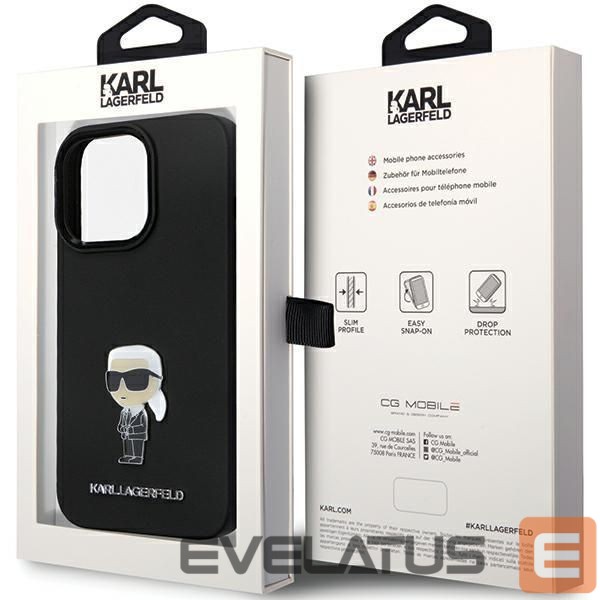 Back panel cover Karl Lagerfeld Karl Lagerfeld KLHCP13LSMHKNPK case for iPhone 13 Pro / 13 - black Silicone Ikonik Metal Pin
