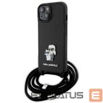 Back panel cover Karl Lagerfeld  Karl Lagerfeld Crossbody Saffiano Metal Pin Karl & Choupette case for iPhone 15 Plus - black 