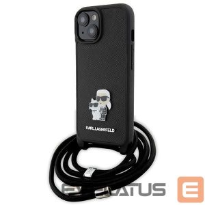 Back panel cover Karl Lagerfeld  Karl Lagerfeld Crossbody Saffiano Metal Pin Karl & Choupette case for iPhone 15 Plus - black 