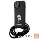 Back panel cover Karl Lagerfeld  Karl Lagerfeld Crossbody Saffiano Monogram Metal Pin Karl & Choupette Case for iPhone 15 - Black 