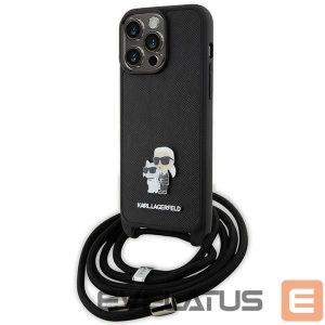 Back panel cover Karl Lagerfeld  Karl Lagerfeld Crossbody Saffiano Metal Pin Karl & Choupette Case for iPhone 15 Pro Max - Black 