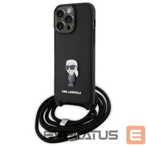 Back panel cover Karl Lagerfeld  Karl Lagerfeld Crossbody Saffiano Monogram Metal Pin Karl & Choupette Case for iPhone 15 Pro Max - Black 