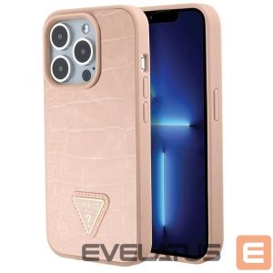 Back panel cover Guess  Guess GUHCP15XPCRTHCP iPhone 15 Pro Max pink/pink hardcase Croco Triangle Metal Logo