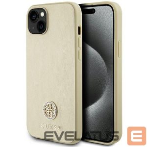 Back panel cover Guess  Guess Leather 4G Metal Logo Strass case for iPhone 15 - gold 