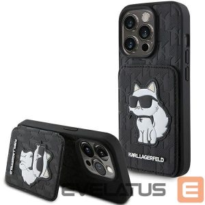 Back panel cover Karl Lagerfeld  Karl Lagerfeld Saffiano Cardslots and Stand Monogram Choupette Case for iPhone 15 Pro - Black 