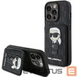 Back panel cover Karl Lagerfeld  Karl Lagerfeld Saffiano Cardslots and Stand Monogram Ikonik Patch case for iPhone 15 Pro - black 