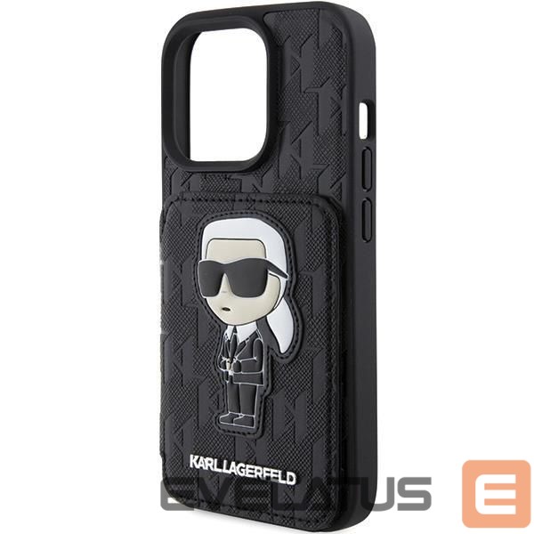 Back panel cover Karl Lagerfeld Karl Lagerfeld Saffiano Cardslots and Stand Monogram Ikonik Patch case for iPhone 15 Pro - black