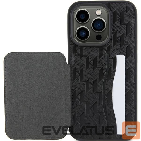 Back panel cover Karl Lagerfeld Karl Lagerfeld Saffiano Cardslots and Stand Monogram Ikonik Patch case for iPhone 15 Pro - black