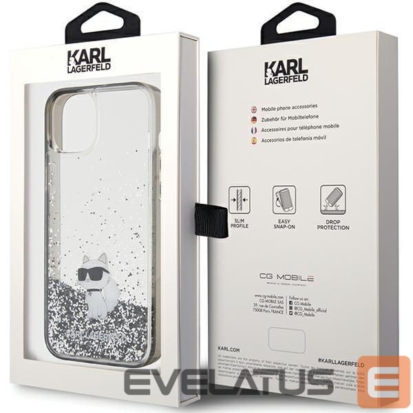 Back panel cover Karl Lagerfeld Karl Lagerfeld Liquid Glitter Choupette case for iPhone 15 Plus - transparent