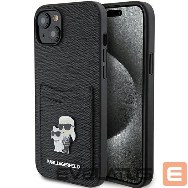 Back panel cover Karl Lagerfeld Karl Lagerfeld Saffiano Cardslot Karl&Choupette Metal Pin case for iPhone 15 - black