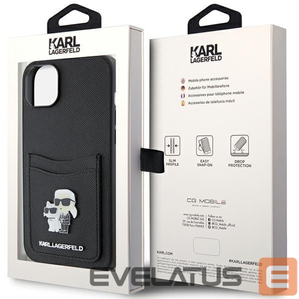 Back panel cover Karl Lagerfeld Karl Lagerfeld Saffiano Cardslot Karl&Choupette Metal Pin case for iPhone 15 - black