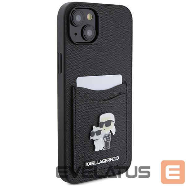 Back panel cover Karl Lagerfeld Karl Lagerfeld Saffiano Cardslot Karl&Choupette Metal Pin case for iPhone 15 - black