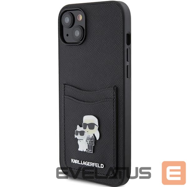 Back panel cover Karl Lagerfeld Karl Lagerfeld Saffiano Cardslot Karl&Choupette Metal Pin case for iPhone 15 - black