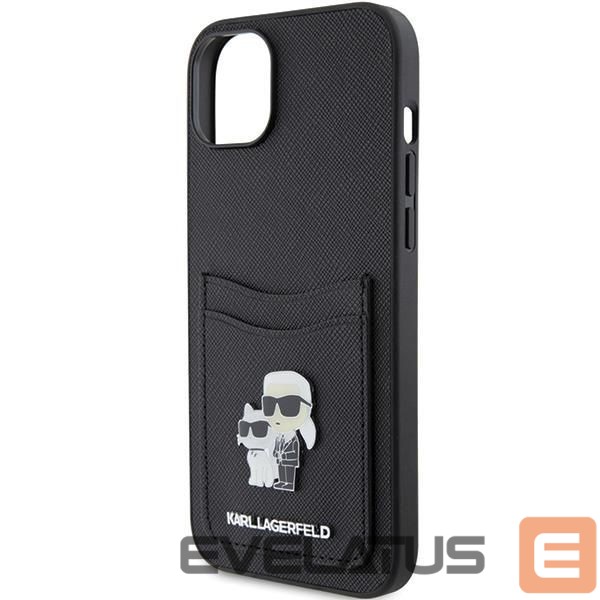 Back panel cover Karl Lagerfeld Karl Lagerfeld Saffiano Cardslot Karl&Choupette Metal Pin case for iPhone 15 - black