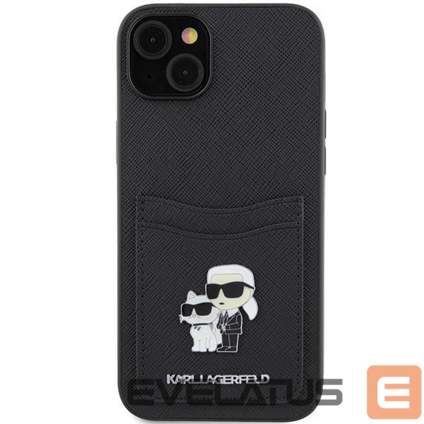 Back panel cover Karl Lagerfeld Karl Lagerfeld Saffiano Cardslot Karl&Choupette Metal Pin case for iPhone 15 - black