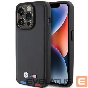 Back panel cover BMW  BMW BMHCP15L22PTDK iPhone 15 Pro 6.1" black/black Leather Stamp Tricolor 