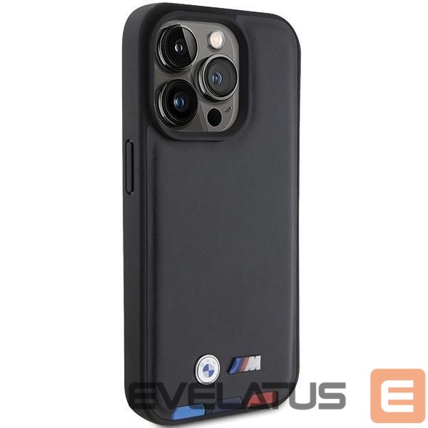 Back panel cover BMW BMW BMHCP15L22PTDK iPhone 15 Pro 6.1" black/black Leather Stamp Tricolor