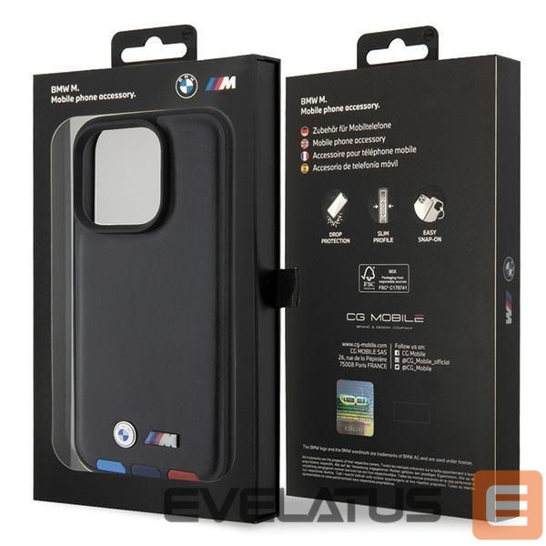 Back panel cover BMW BMW BMHCP15L22PTDK iPhone 15 Pro 6.1" black/black Leather Stamp Tricolor
