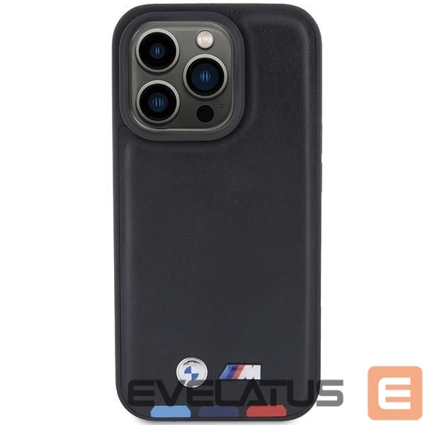 Back panel cover BMW BMW BMHCP15L22PTDK iPhone 15 Pro 6.1" black/black Leather Stamp Tricolor