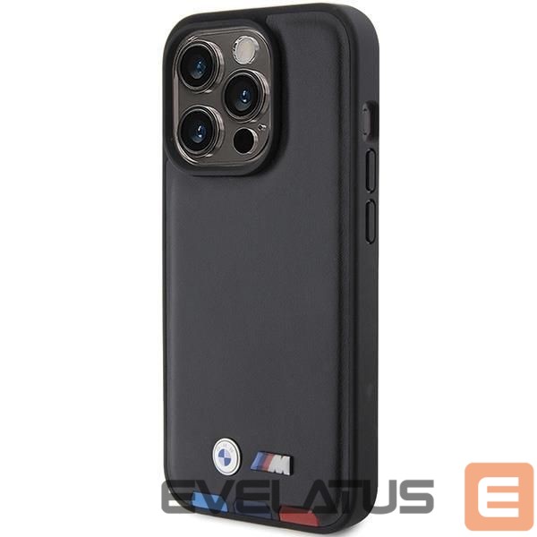 Back panel cover BMW BMW BMHCP15L22PTDK iPhone 15 Pro 6.1" black/black Leather Stamp Tricolor