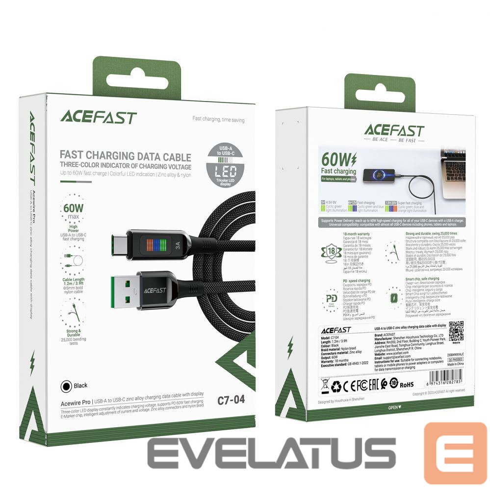 Cable Acefast Acefast C7-04 USB-A USB-C 60W 1.2m cable with display - black