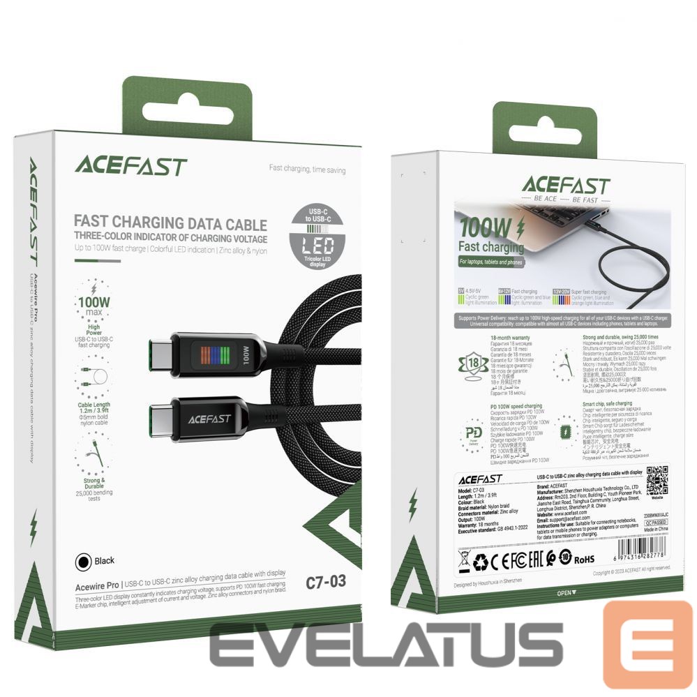 Cable Acefast Acefast C7-03 USB-C USB-C 100W 1.2m cable with display - black