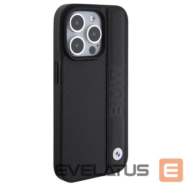 Back panel cover BMW BMW Leather Textured & Stripe case for iPhone 15 Pro - black