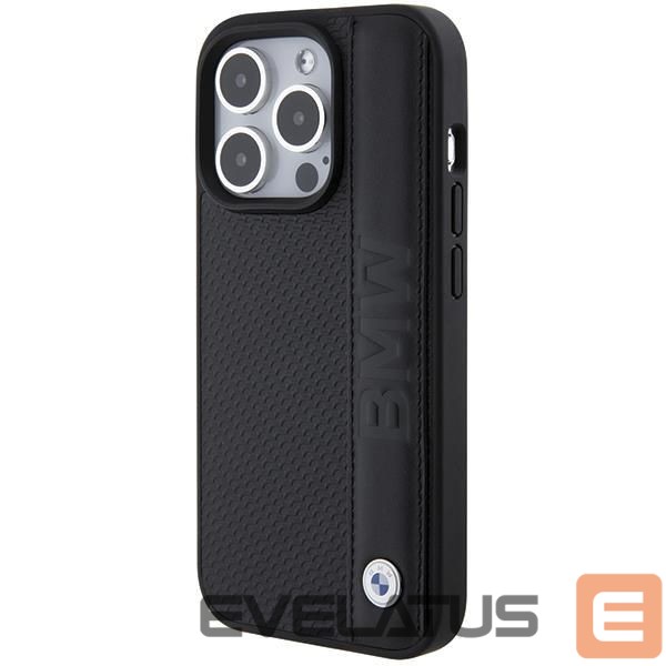 Back panel cover BMW BMW Leather Textured & Stripe case for iPhone 15 Pro - black