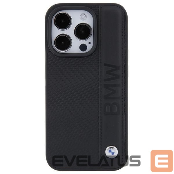 Back panel cover BMW BMW Leather Textured & Stripe case for iPhone 15 Pro - black