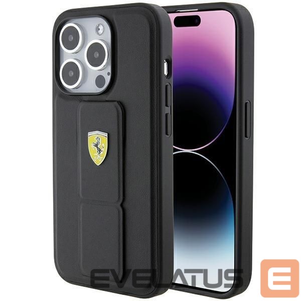 Back panel cover Ferrari Ferrari Grip Stand Metal Logo case for iPhone 15 Pro - black