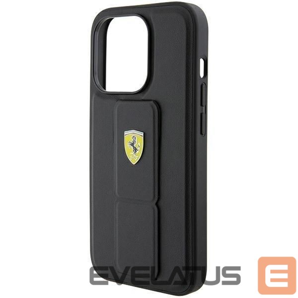 Back panel cover Ferrari Ferrari Grip Stand Metal Logo case for iPhone 15 Pro - black