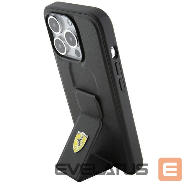Back panel cover Ferrari Ferrari Grip Stand Metal Logo case for iPhone 15 Pro - black