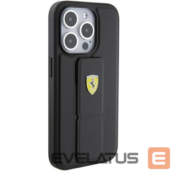 Back panel cover Ferrari Ferrari Grip Stand Metal Logo case for iPhone 15 Pro Max - black