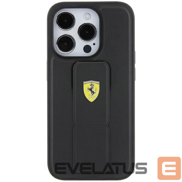 Back panel cover Ferrari Ferrari Grip Stand Metal Logo case for iPhone 15 Pro Max - black