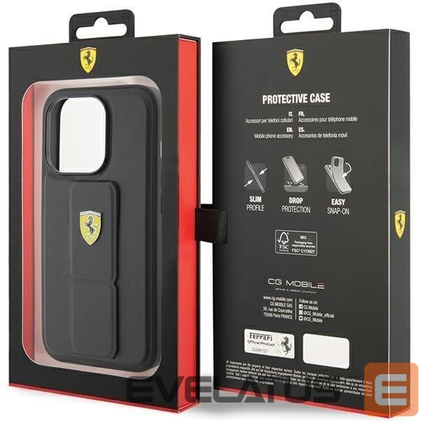 Back panel cover Ferrari Ferrari Grip Stand Metal Logo case for iPhone 15 Pro Max - black