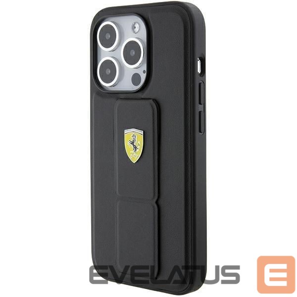 Back panel cover Ferrari Ferrari Grip Stand Metal Logo case for iPhone 15 Pro Max - black