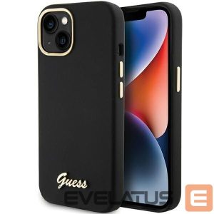 Back panel cover Guess  Guess Silicone Script Metal Logo & Frame case for iPhone 15 - black 
