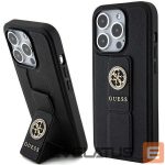 Back panel cover Guess  Guess Grip Stand 4G Saffiano Strass case for iPhone 15 Pro Max - black 
