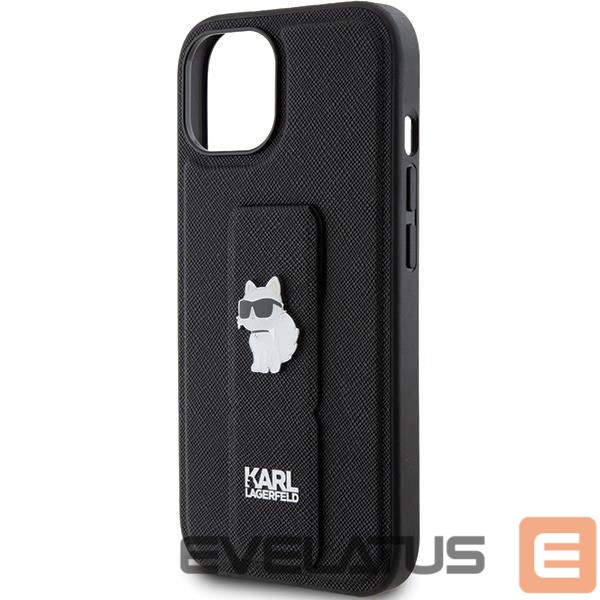 Back panel cover Karl Lagerfeld Karl Lagerfeld Gripstand Saffiano Choupette Pins Case for iPhone 15 Plus / 14 Plus - Black