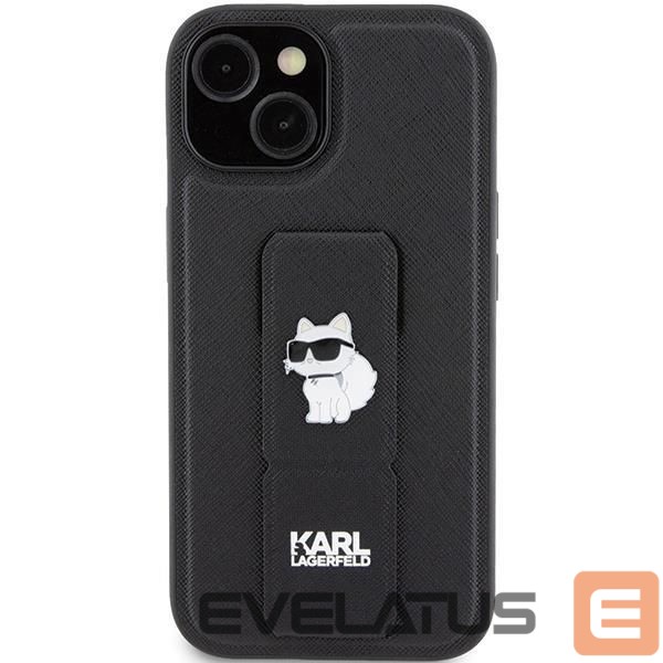 Back panel cover Karl Lagerfeld Karl Lagerfeld Gripstand Saffiano Choupette Pins Case for iPhone 15 Plus / 14 Plus - Black