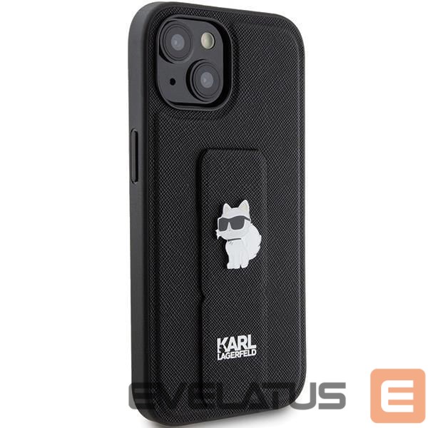 Back panel cover Karl Lagerfeld Karl Lagerfeld Gripstand Saffiano Choupette Pins case for iPhone 15 - black