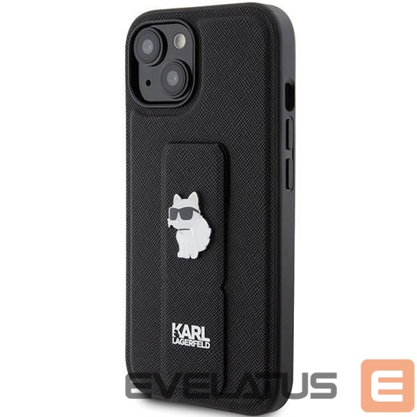 Back panel cover Karl Lagerfeld Karl Lagerfeld Gripstand Saffiano Choupette Pins case for iPhone 15 - black