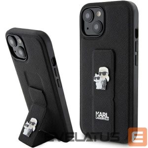 Back panel cover Karl Lagerfeld  Karl Lagerfeld Gripstand Saffiano Karl&Choupette Pins case for iPhone 15 - black 