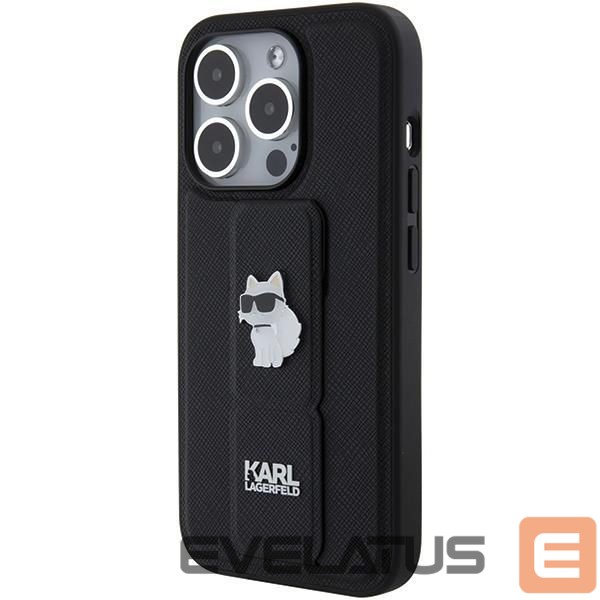 Back panel cover Karl Lagerfeld Karl Lagerfeld Gripstand Saffiano Choupette Pins case for iPhone 15 Pro Max - black