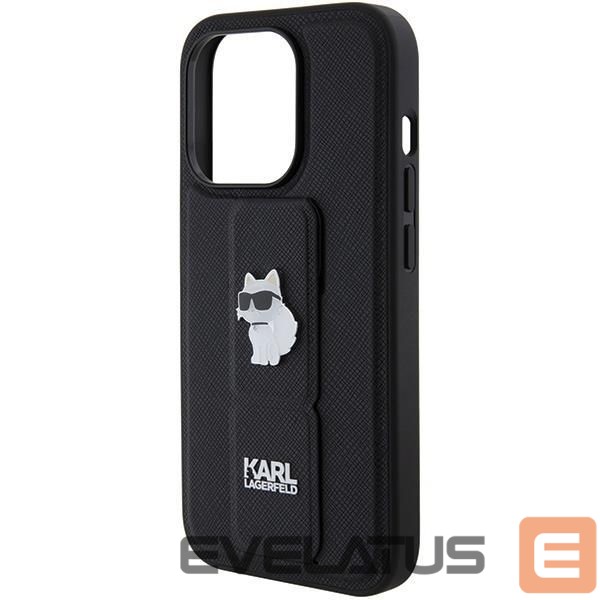 Back panel cover Karl Lagerfeld Karl Lagerfeld Gripstand Saffiano Choupette Pins case for iPhone 15 Pro Max - black