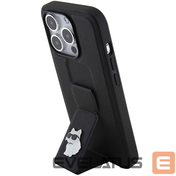 Back panel cover Karl Lagerfeld Karl Lagerfeld Gripstand Saffiano Choupette Pins case for iPhone 15 Pro Max - black